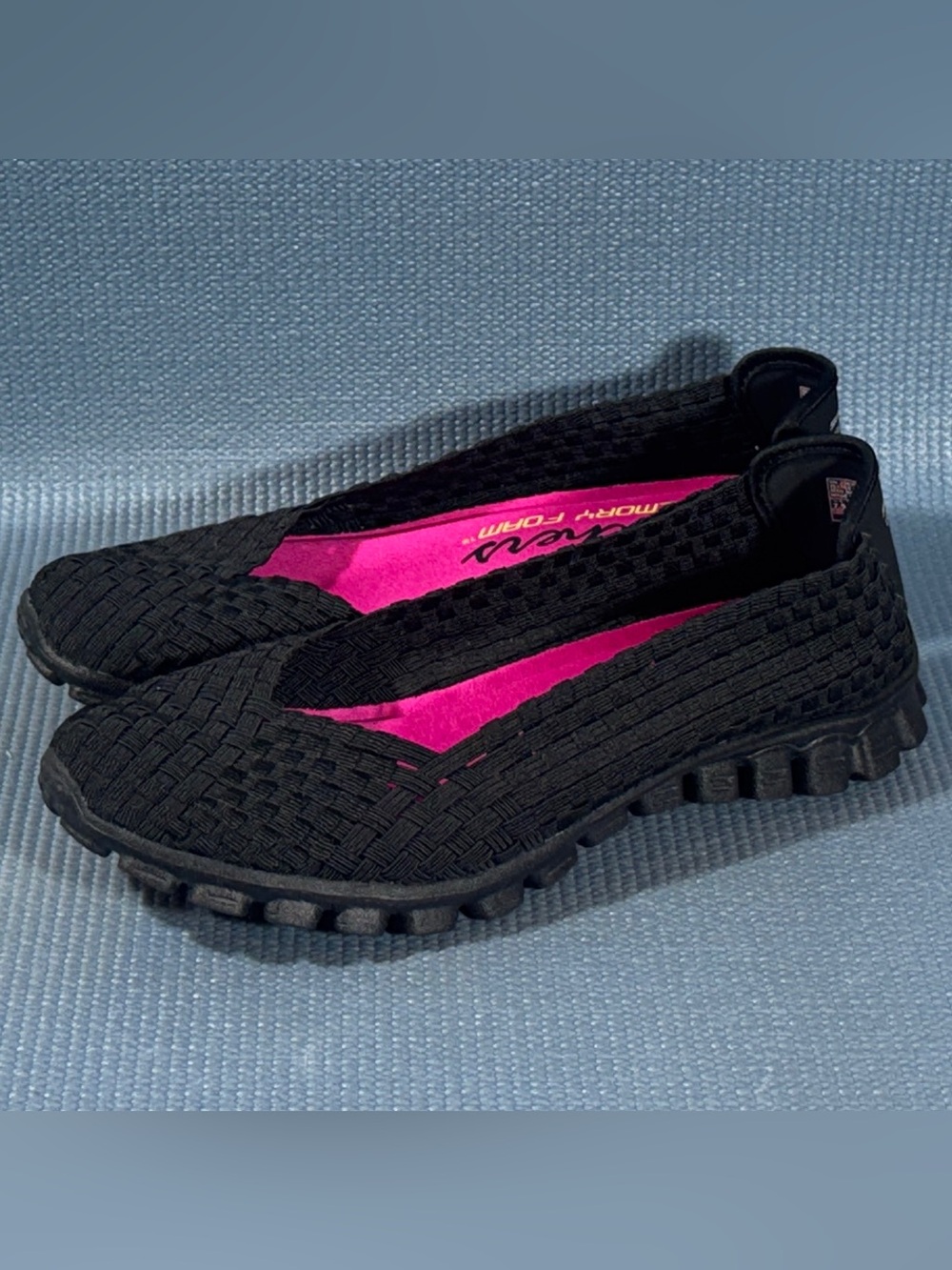 Skechers EZ Flex 2 Women’s Black Woven Flats Memory Foam Slip On Shoes Size 7.5